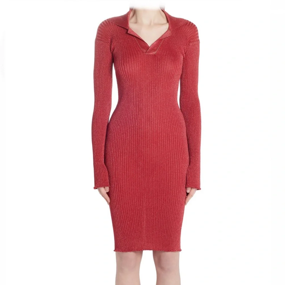 Bottega Veneta Metallic Ribbed-knit Midi Dress - Picture 2 of 6